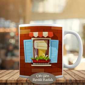 33099-195 Pencere Önündeki Güzel Çiçek Kupa Bardak