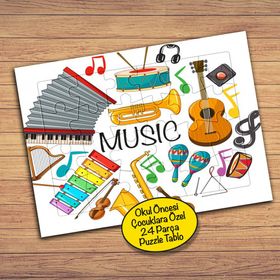 3320 Müzik Aletleri Kolyajı 24 Parça Çocuklara Özel Yapboz Tablo
