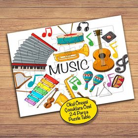 3320 Müzik Aletleri Kolyajı 24 Parça Çocuklara Özel Yapboz Tablo