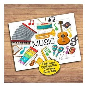 3320 Müzik Aletleri Kolyajı 24 Parça Çocuklara Özel Yapboz Tablo