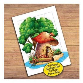 3334 Yeşil Ağaç ve Mantar Ev Çocuklara Özel Puzzle Yapboz Tablo