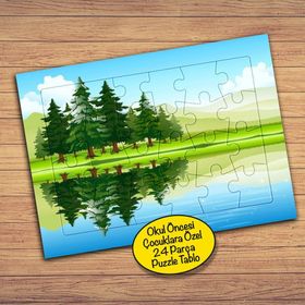 33636 Çam Ağaçlar Göl Çocuklara Özel Puzzle Yapboz Tablo