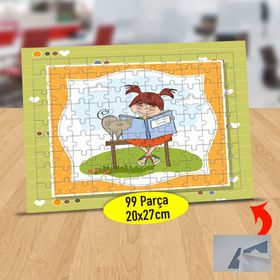 340 Kedisine Kitap Okuyan Mutlu Kız 99 Parça Puzzle Yapboz Tablo