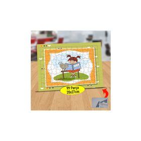 340 Kedisine Kitap Okuyan Mutlu Kız 99 Parça Puzzle Yapboz Tablo