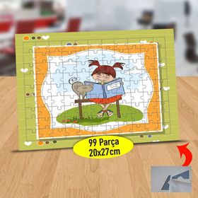 340 Kedisine Kitap Okuyan Mutlu Kız 99 Parça Puzzle Yapboz Tablo