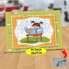 340 Kedisine Kitap Okuyan Mutlu Kız 99 Parça Puzzle Yapboz Tablo