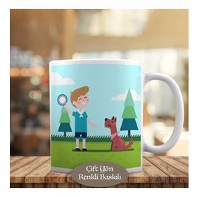 3446-478 Köpeğiyle Oynayan Küçük Çocuk Kupa Bardak