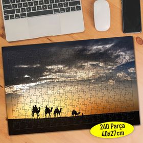 345716 Deve ve İnsan Silüetleri Manzara 240 Parça Puzzle Yapboz