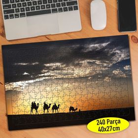 345716 Deve ve İnsan Silüetleri Manzara 240 Parça Puzzle Yapboz