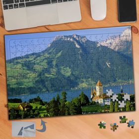 346 Yerleşik Şehir ve Dağ Manzarası 240 Parça Puzzle Yapboz Tablo