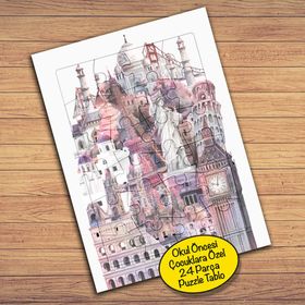 34787 Saat Kulesi Mimari Köprü Çocuklara Özel Puzzle Yapboz Tablo