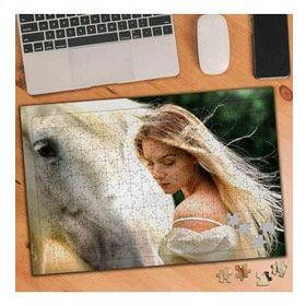 3567097 Beyaz At ve Beyaz Elbiseli Güzel Kız 240 Parça Puzzle Yapboz