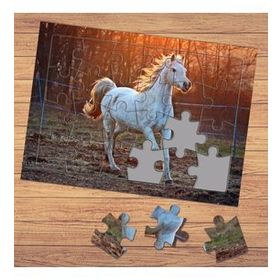 3591161 Ormanda Koşan Beyaz At Çocuklara Özel Puzzle Yapboz Tablo