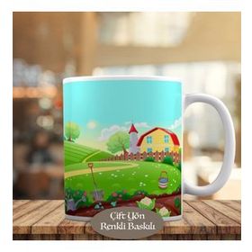 365 Yeşil Bahçeli Şirin Ev Manzarası Baskılı Kupa Bardak