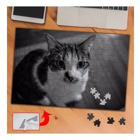 3682 Siyah Beyaz Lekeli Kedi 240 Parça Puzzle Yapboz Tablo