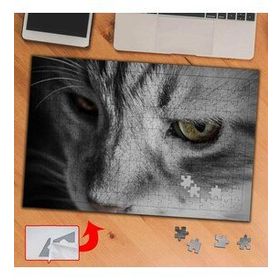 3683 Siyah Beyaz Yeşil Gözlü Kedi 240 Parça Puzzle Yapboz Tablo