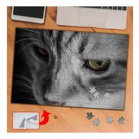 3683 Siyah Beyaz Yeşil Gözlü Kedi 240 Parça Puzzle Yapboz Tablo