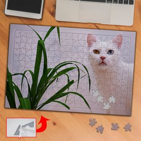 3710 Mavi Sarı Gözlü Beyaz Kedi 240 Parça Puzzle Yapboz Tablo