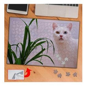 3710 Mavi Sarı Gözlü Beyaz Kedi 240 Parça Puzzle Yapboz Tablo