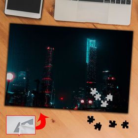 3742 Işıklı Gökdelenler Gece 240 Parça Puzzle Yapboz Tablo