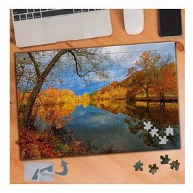 384 Turuncu Yapraklı Ağaçlar Göl 240 Parça Puzzle Yapboz Tablo