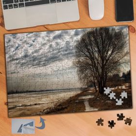 388 Kurumuş Ağaç Gökyüzü Deniz 240 Parça Puzzle Yapboz Tablo