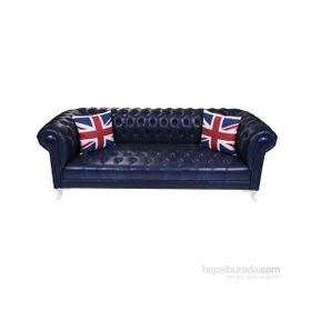 3A Mobilya Dark Blue Leather Chesterield