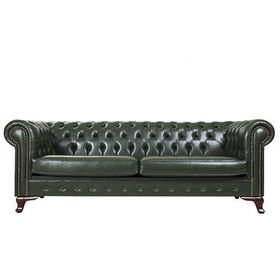 3A Mobilya Green Leather Chesterfield