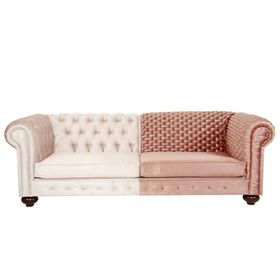 3A Mobilya Modern Örgü Pembe - Beyaz Chesterfield