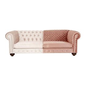 3A Mobilya Modern Örgü Pembe - Beyaz Chesterfield