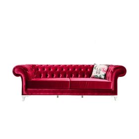 3A Mobilya Nar Çiçeği Kırmızı Chesterfield