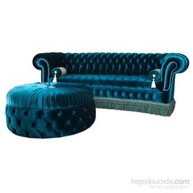 3A Mobilya Osmanlı Turkuazı Chesterfield ve Pufu