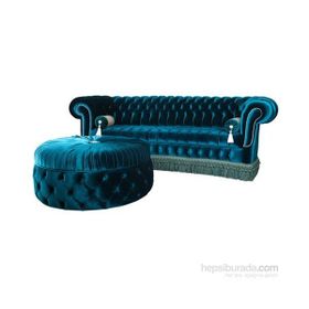 3A Mobilya Osmanlı Turkuazı Chesterfield ve Pufu
