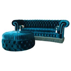 3A Mobilya Osmanlı Turkuazı Chesterfield ve Pufu