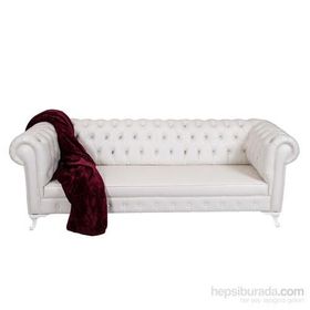 3A Mobilya White Leather Beyaz Chesterfield