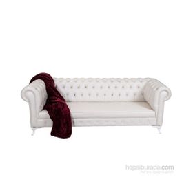 3A Mobilya White Leather Beyaz Chesterfield