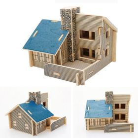 3D Ahşap Mavi Ev Puzzle