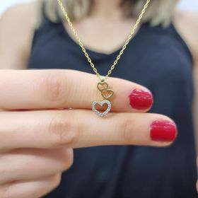 3'lü Kalp 18K Altın Kaplama Kolye