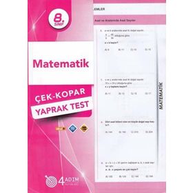 4 Adım Yayınları 8. Sınıf Matematik Çek Kopar Yaprak Test