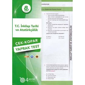 4 Adım Yayınları 8. Sınıf T.C. İnkılap Tarihi ve Atatürkçülük Çek Kopar Yaprak Test