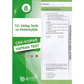 4 Adım Yayınları 8. Sınıf T.C. İnkılap Tarihi ve Atatürkçülük Çek Kopar Yaprak Test