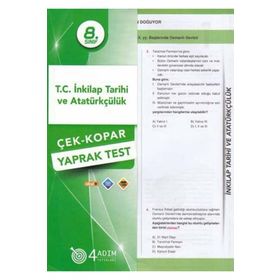 4 Adım Yayınları 8. Sınıf T.C. İnkılap Tarihi ve Atatürkçülük Çek Kopar Yaprak Test
