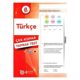 4 Adım Yayınları 8. Sınıf Türkçe Çek Kopar Yaprak Test