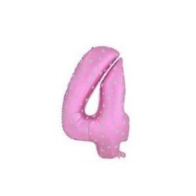 4 Rakamı Pembe Kalpli 100 cm Folyo Balon