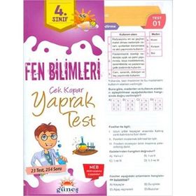 4.Sınıf Fen Bilimleri Yaprak Test-Güneş Yayınları
