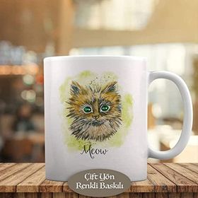 402 Sevimli Yeşil Gözlü Kedicik Meow Kupa Bardak