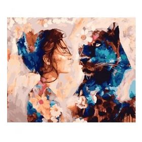 40x50 cm Kadın ve Panter Sevgisi Sayılarla Boyama Seti Çerçevesiz Duvar Sticker