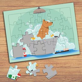 41456 Banyoda Sevimli Köpek Çocuklara Özel Puzzle Yapboz Tablo