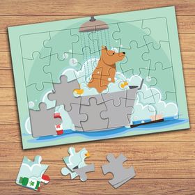 41456 Banyoda Sevimli Köpek Çocuklara Özel Puzzle Yapboz Tablo