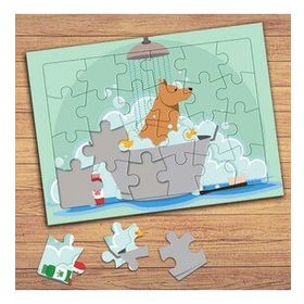41456 Banyoda Sevimli Köpek Çocuklara Özel Puzzle Yapboz Tablo